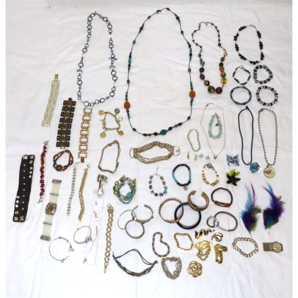 Wearable Vintage/Estate/Costume Jewelry 3+ Pounds 60+ Pieces Necklaces Bracelets
